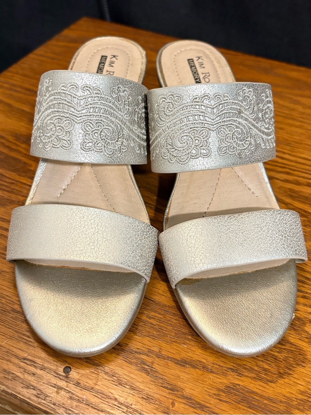 Kim Rogers Metallic Champagne Slides with Heel